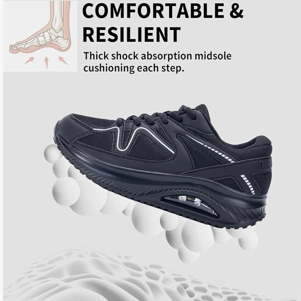 Cushioned Work Shoes for Standing All Day | Black Athletic Sneakers - Size 10
